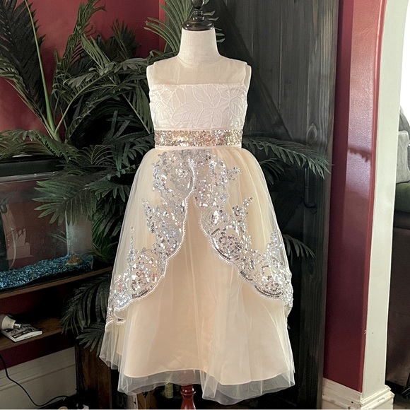 HALLOWEEN SALE!!!  BUY NOW ONLY - Girl’s Ivory Sequin Flower Girl Dress - Picture 1 of 4
